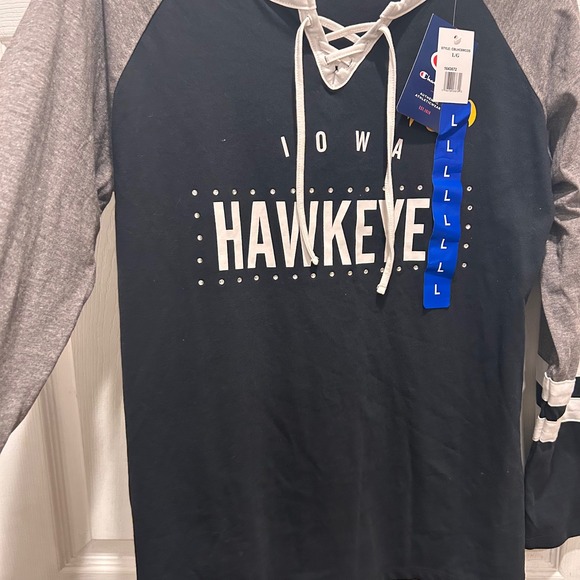 NWT Champion Iowa Hawkeyes Lace Up Raglan Long Sleeve T Shirt Women's Large - Picture 4 of 7